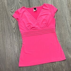 Wrapper V-Neck Blouse Pullover Cap Sleeve Stretch Fitted Hot Pink Size Medium